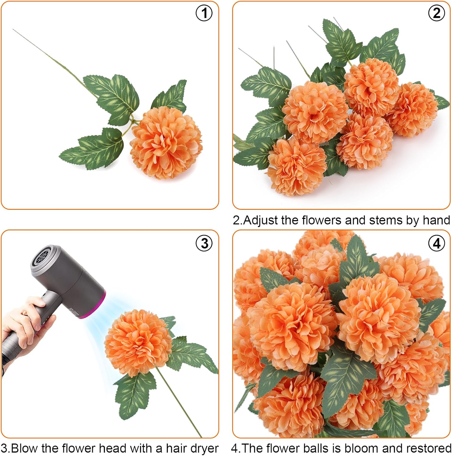 Beferr 10 Pcs Artificial Chrysanthemum Fall Flowers Orange Decorations