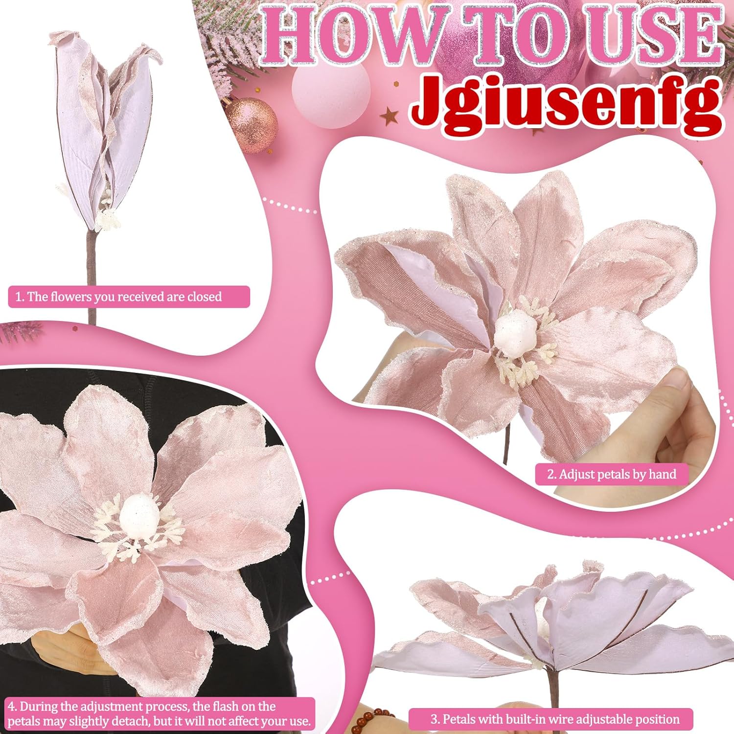 8 Pcs Large Christmas Magnolia Flowers Artificial Decor