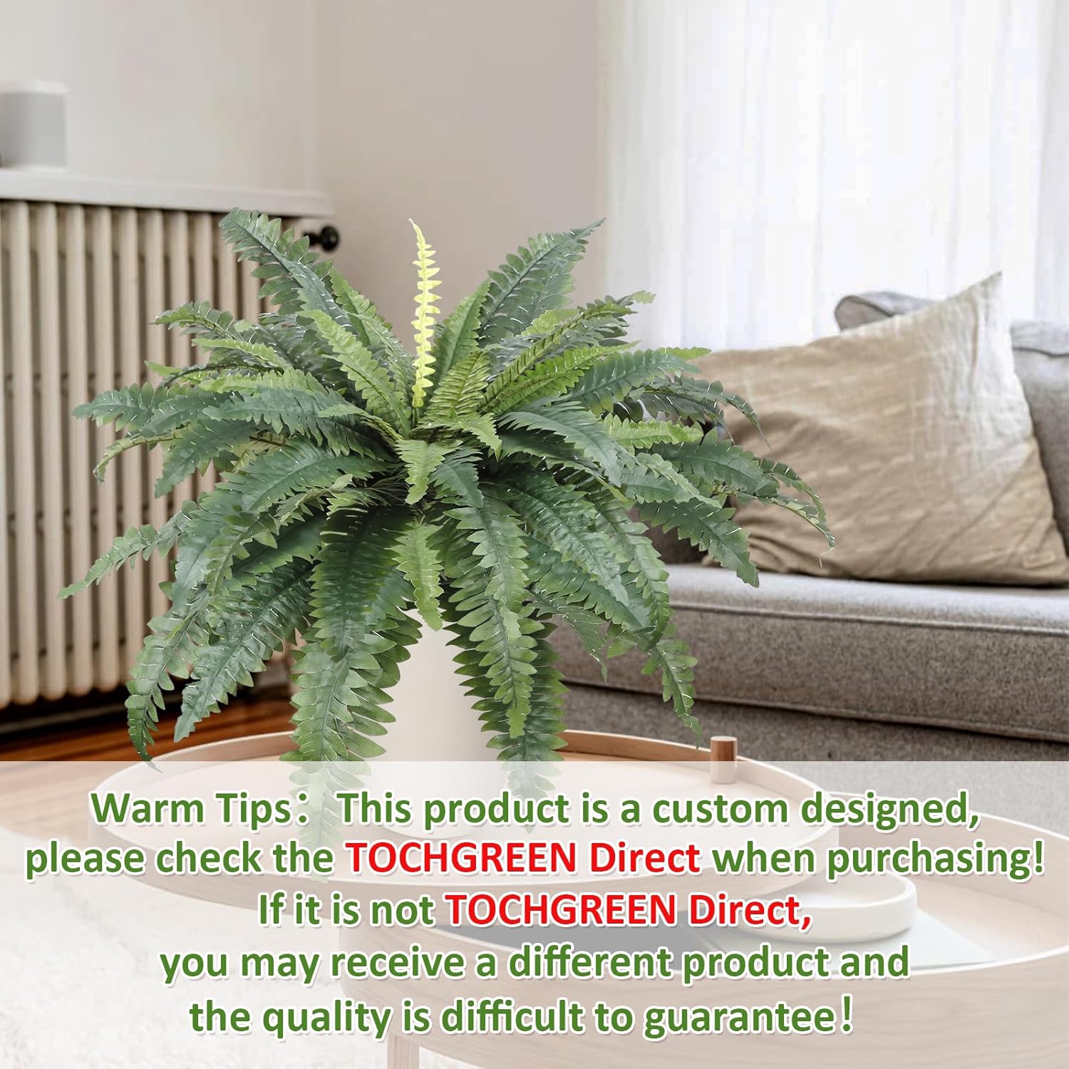 TOCHGREEN Artificial Ferns 2pcs Outdoor Decor 30 Diameter