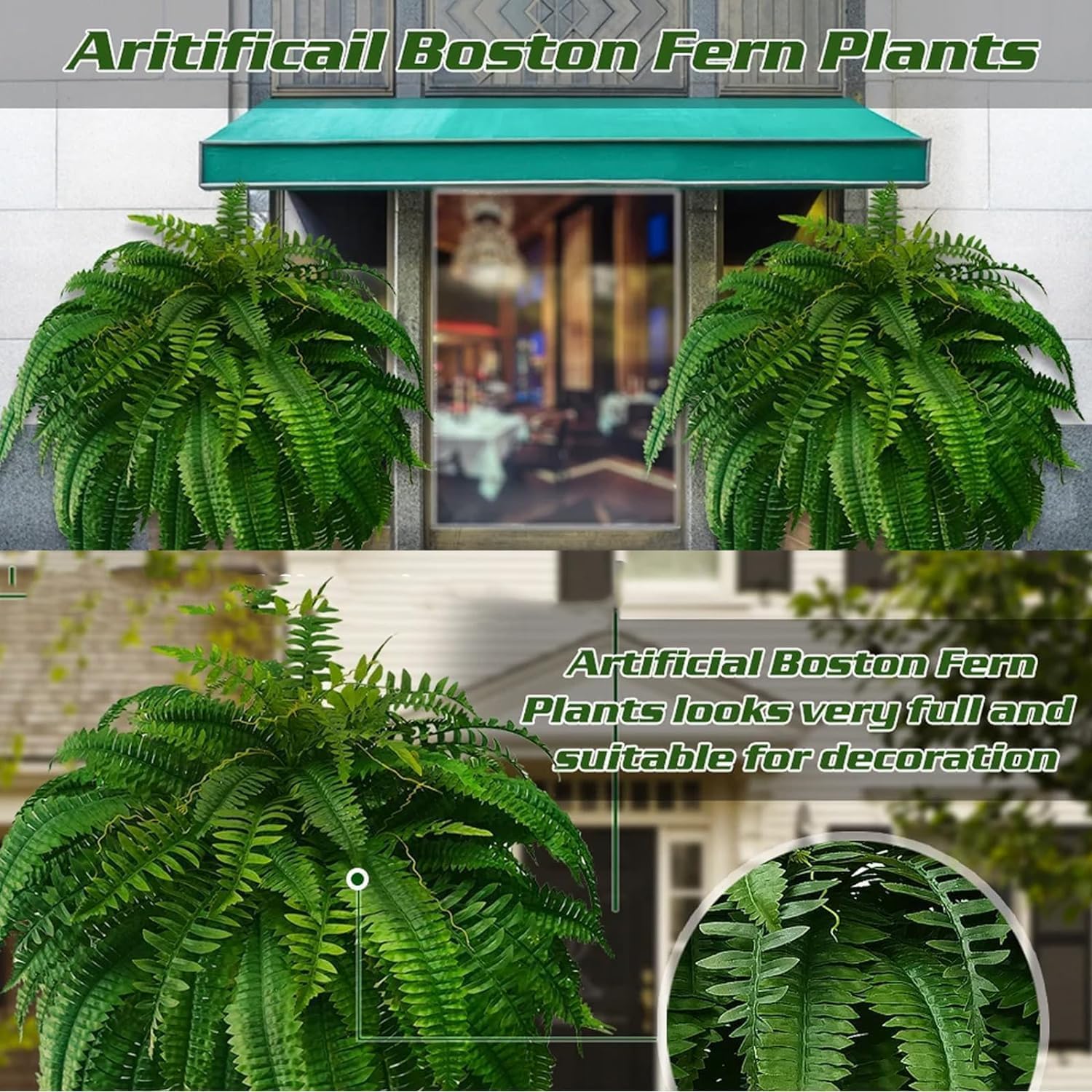 RJDJ UV Resistant Artificial Boston Ferns 2PCS