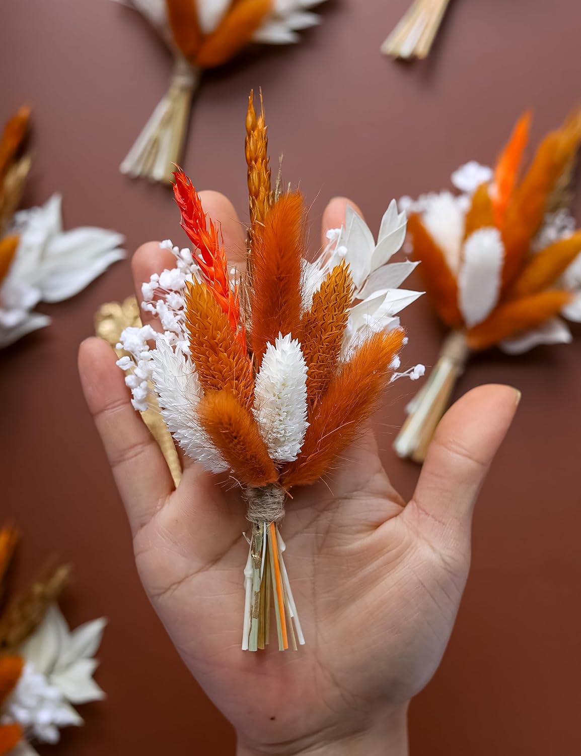Mini Dried Flower Bouquet Pack of 6 Orange Bohemian Style