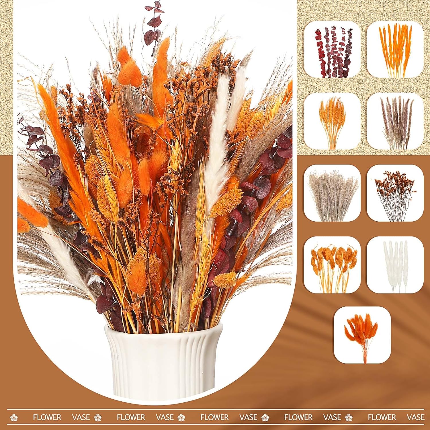 120 Pcs Orange Dried Pampas Grass Autumn Bouquet Decor