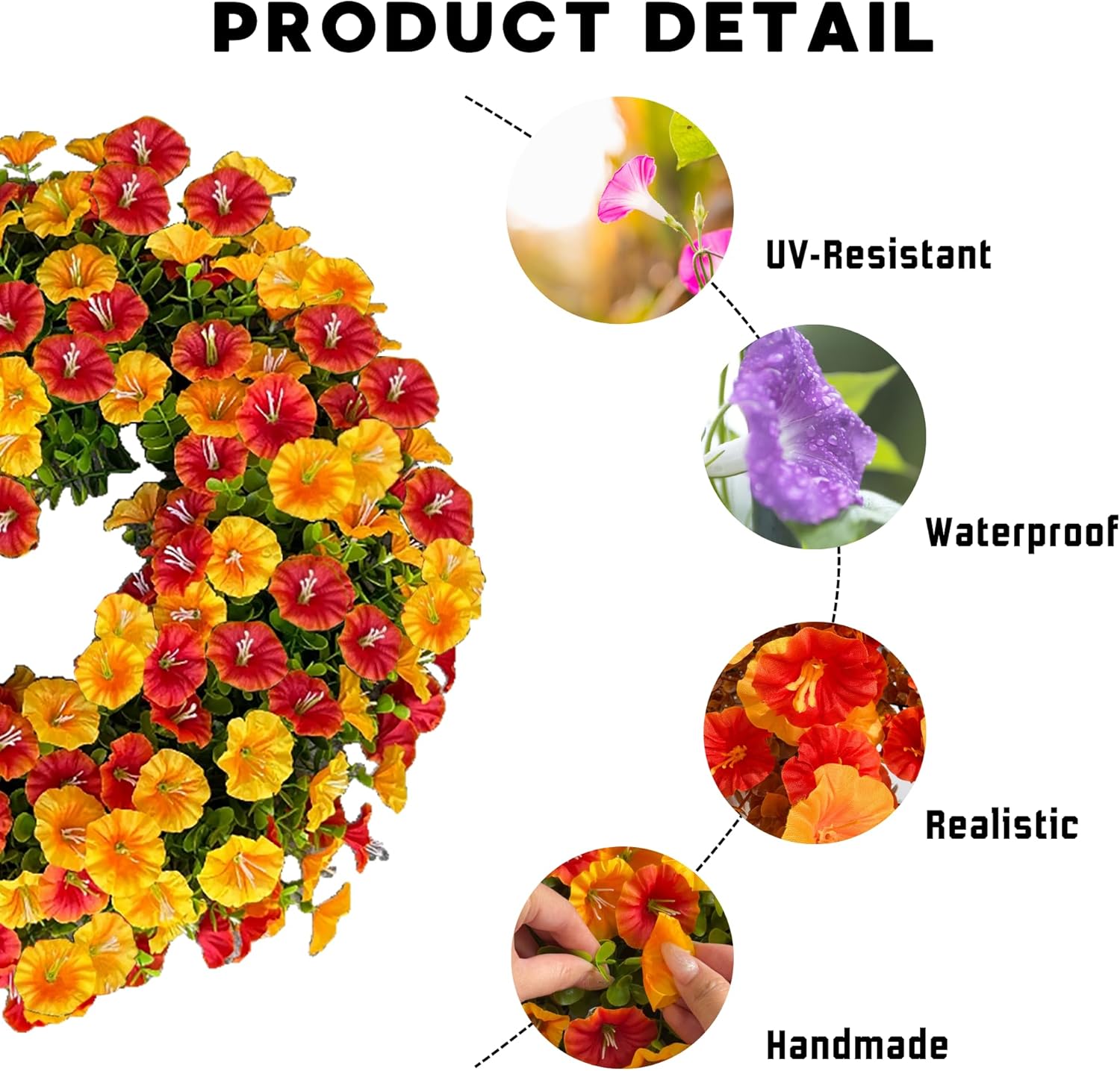 Florielle 20 Inch Fall Wreath with Petunias and Morning Glories