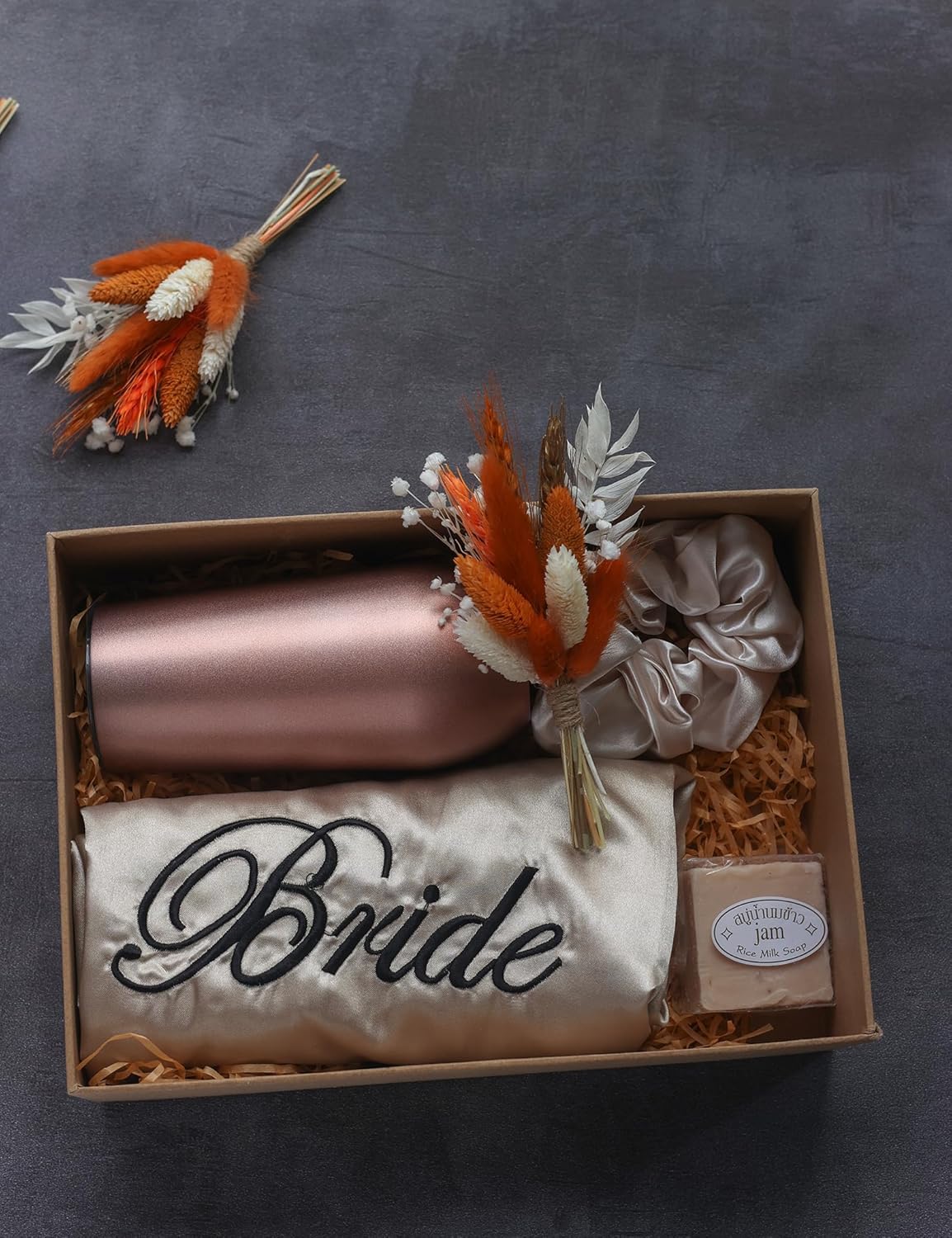 Mini Dried Flower Bouquet Pack of 6 Orange Bohemian Style