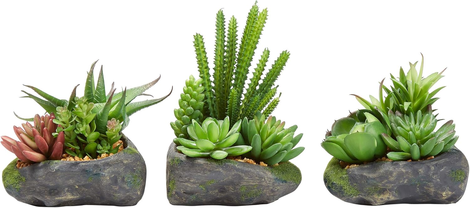 Pure Garden Artificial Succulent Plants 3-Piece Set