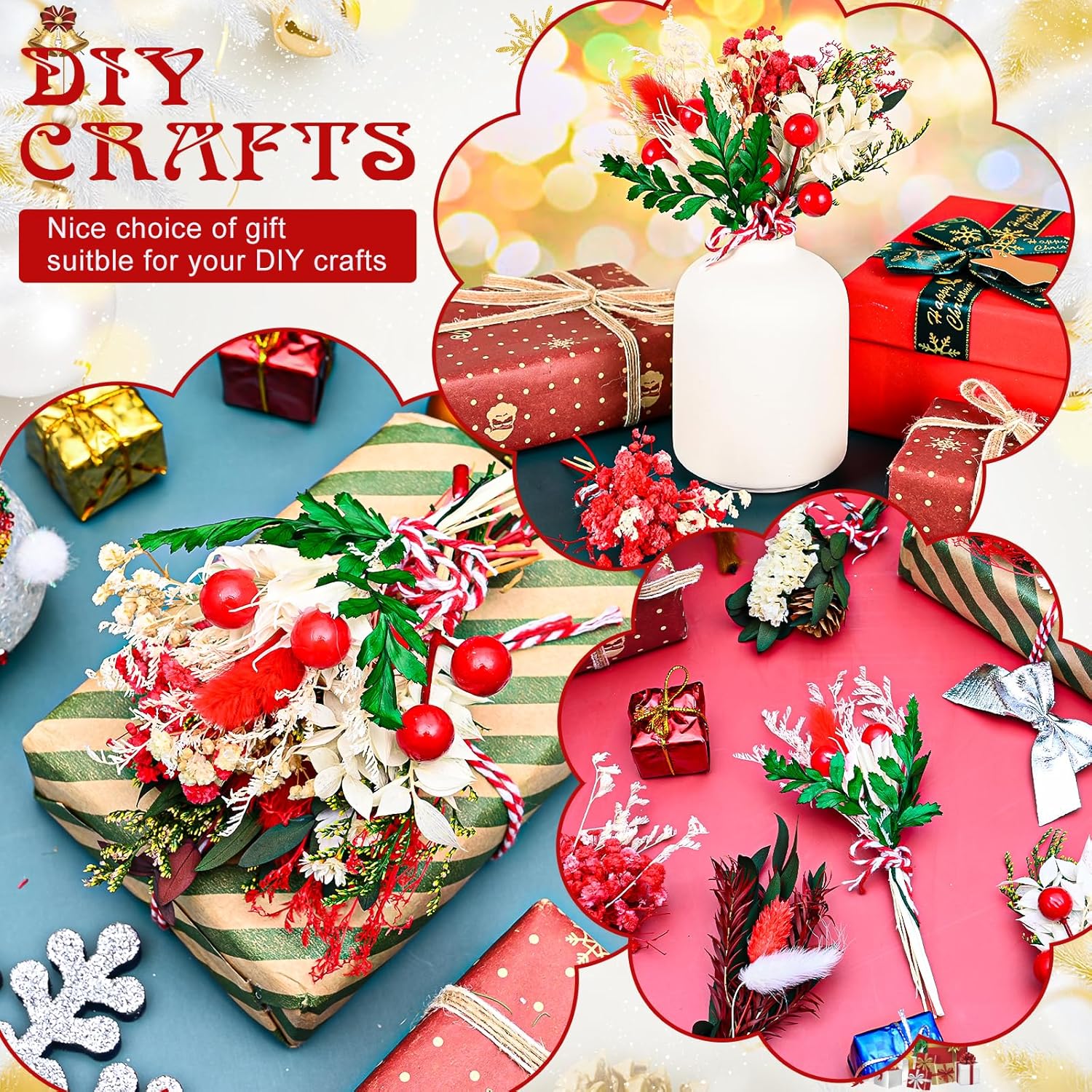 VAIPI 10 Pack Christmas Decor Mini Dried Flower Bouquets