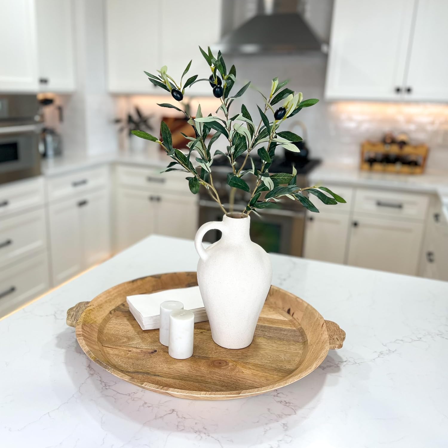 Luxurious Textured Ceramic Vase with Olive Branches 10 Inch