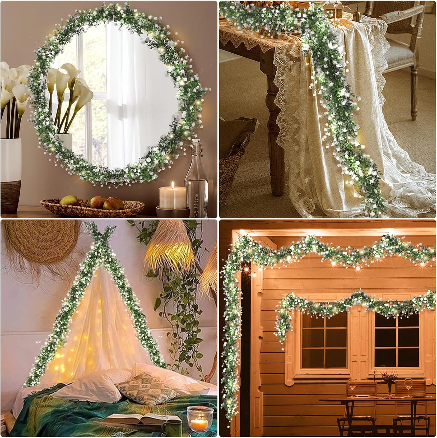 RECUTMS Greenery Vines Garland with Lights 3 Pack