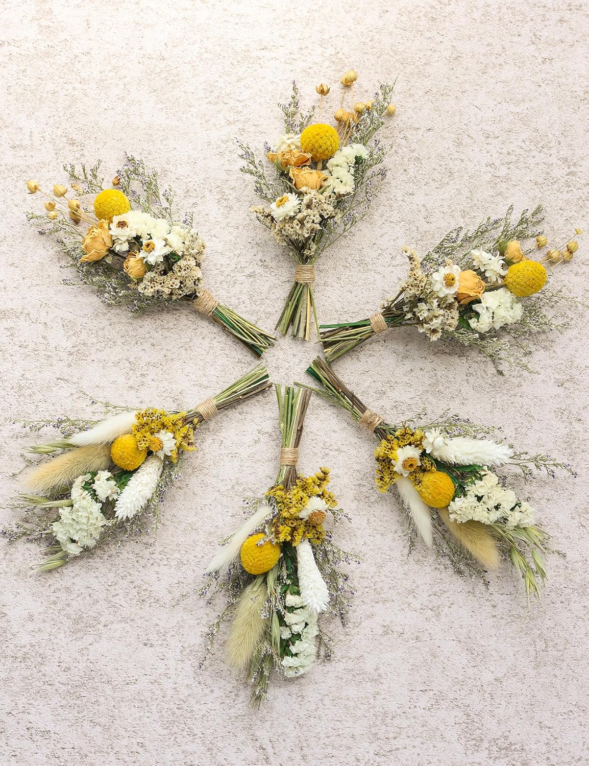 Mini Dried Flower Bouquets Pack of 6 Yellow Cake Flowers