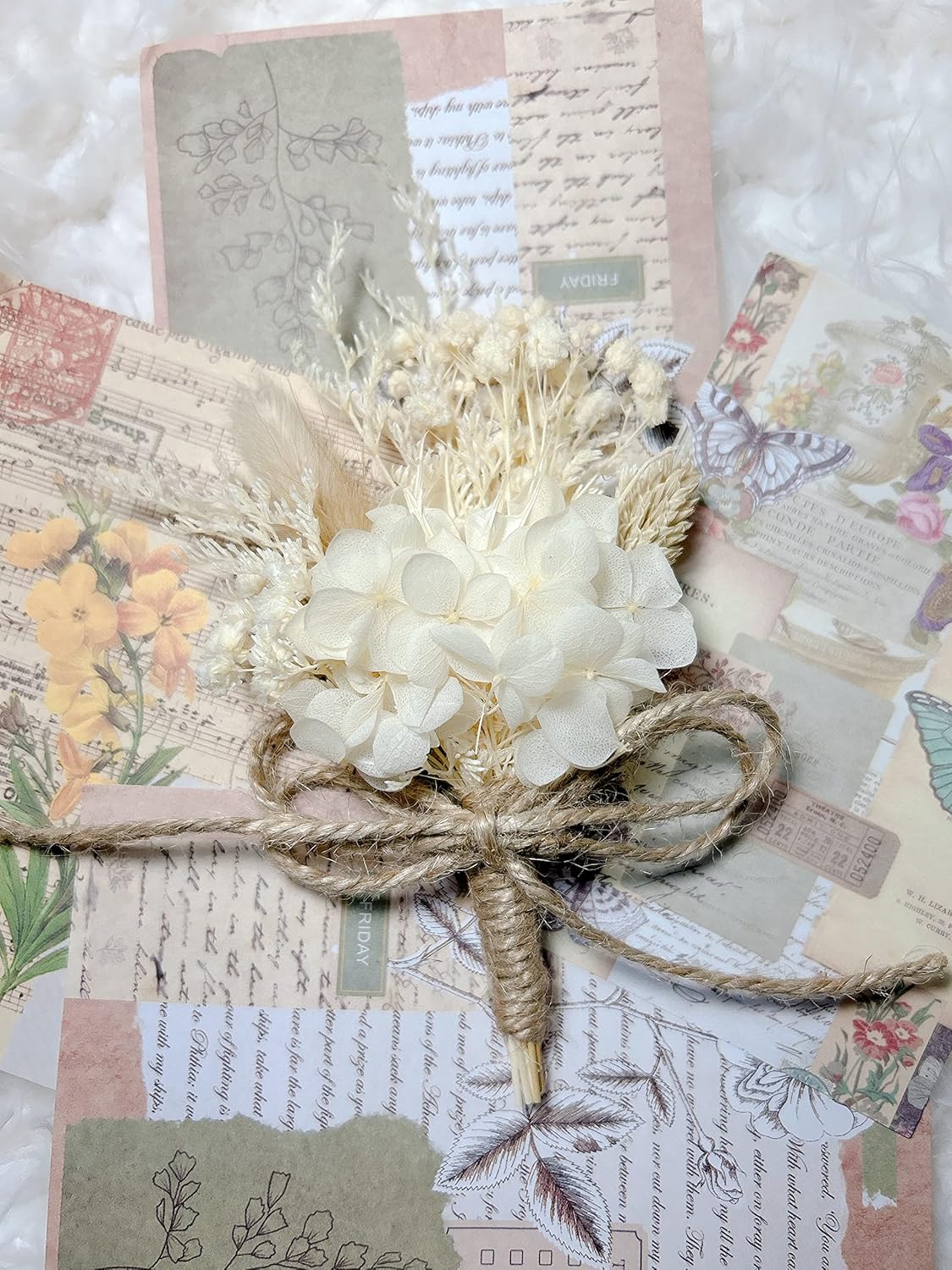 Dried Flower Boutonniere - Ivory Rustic Elegant Design