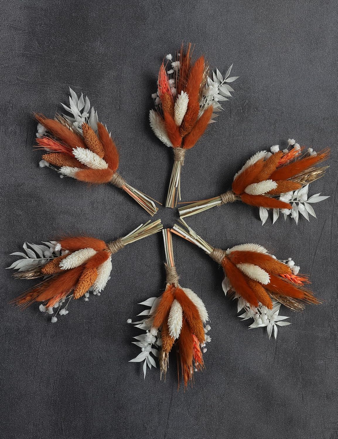 Mini Dried Flower Bouquet Pack of 6 Orange Bohemian Style