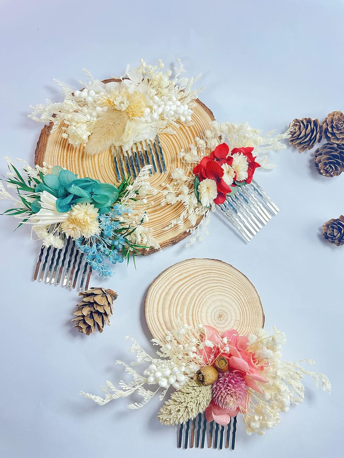 Handmade Dried Flower Boutonniere and Hair Clip Set Ivory