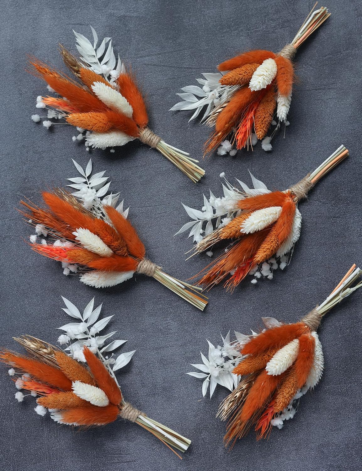 Mini Dried Flower Bouquet Pack of 6 Orange Bohemian Style