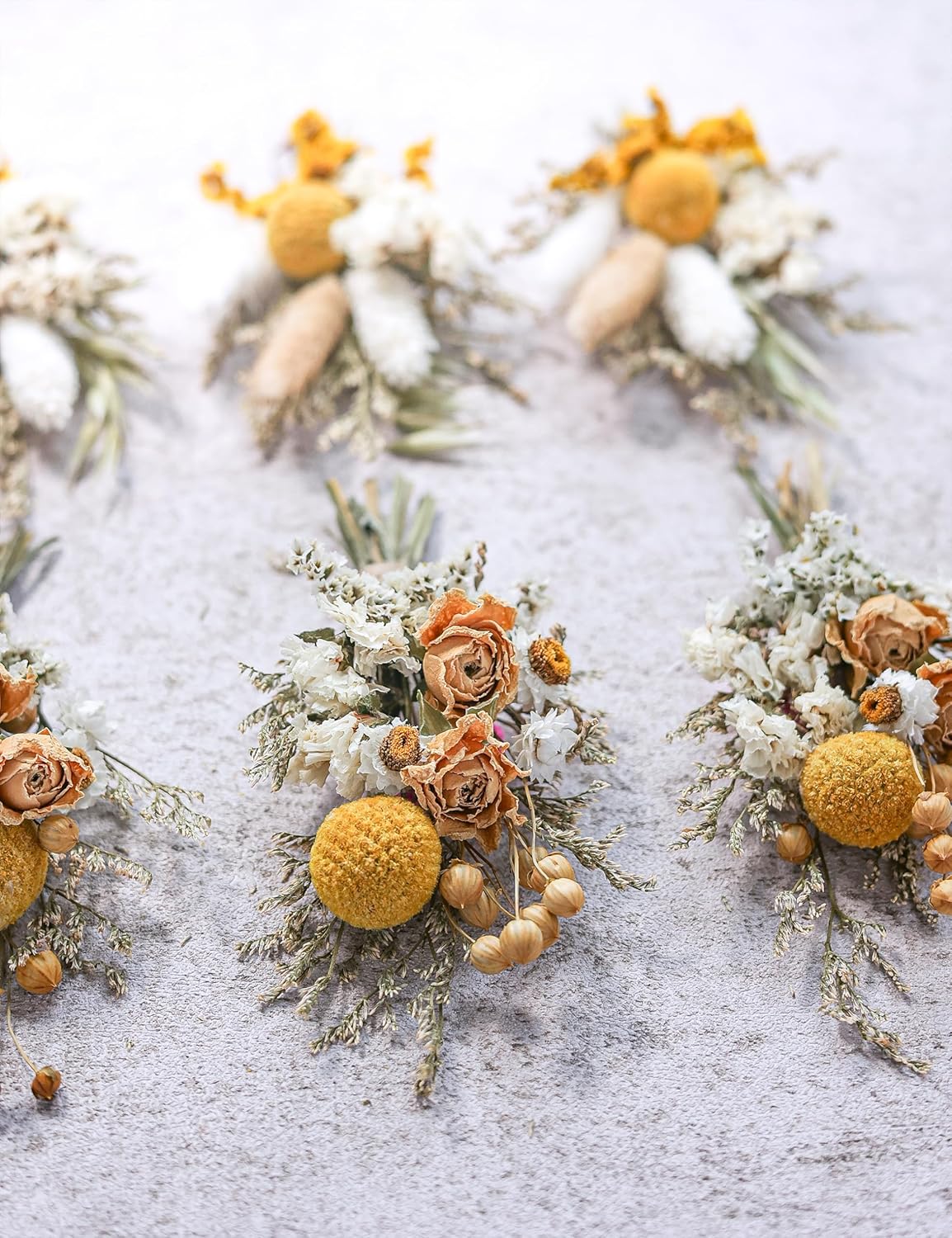Mini Dried Flower Bouquets Pack of 6 Yellow Cake Flowers