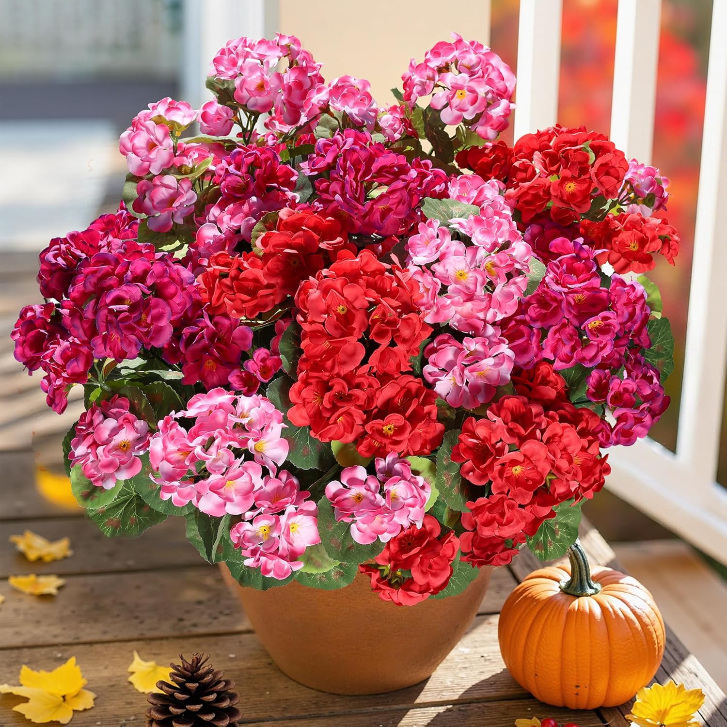HyeFlora Artificial Geraniums with 6 Bundles