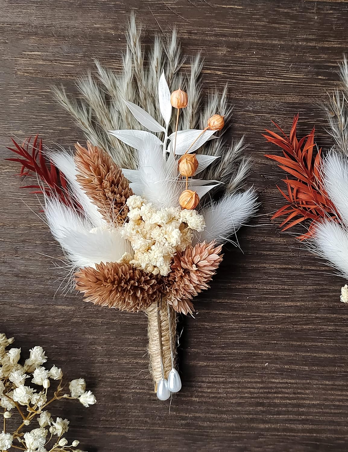 Dried Flowers Boutonniere Set for Men Wedding