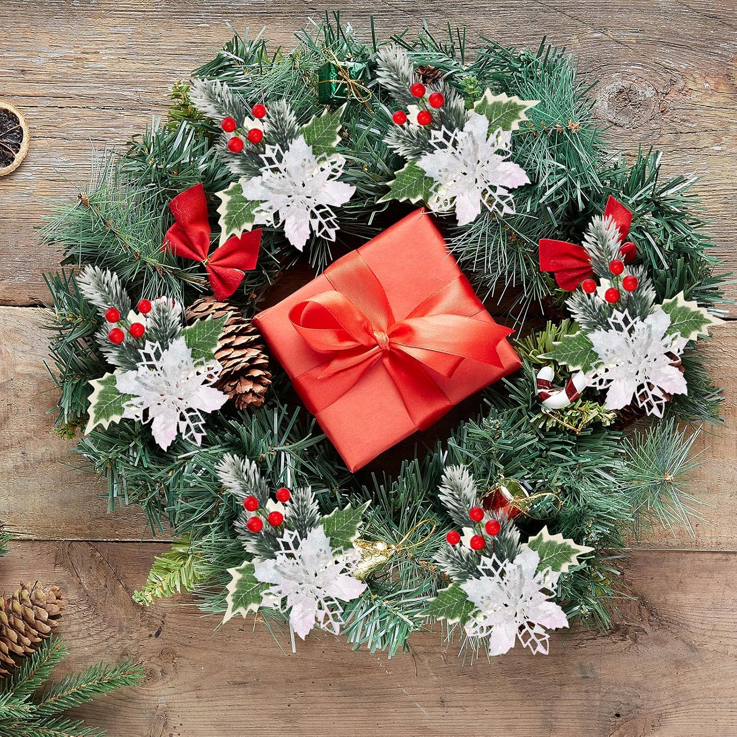 Hotop 12 Pcs Artificial Poinsettia Flowers with Clips