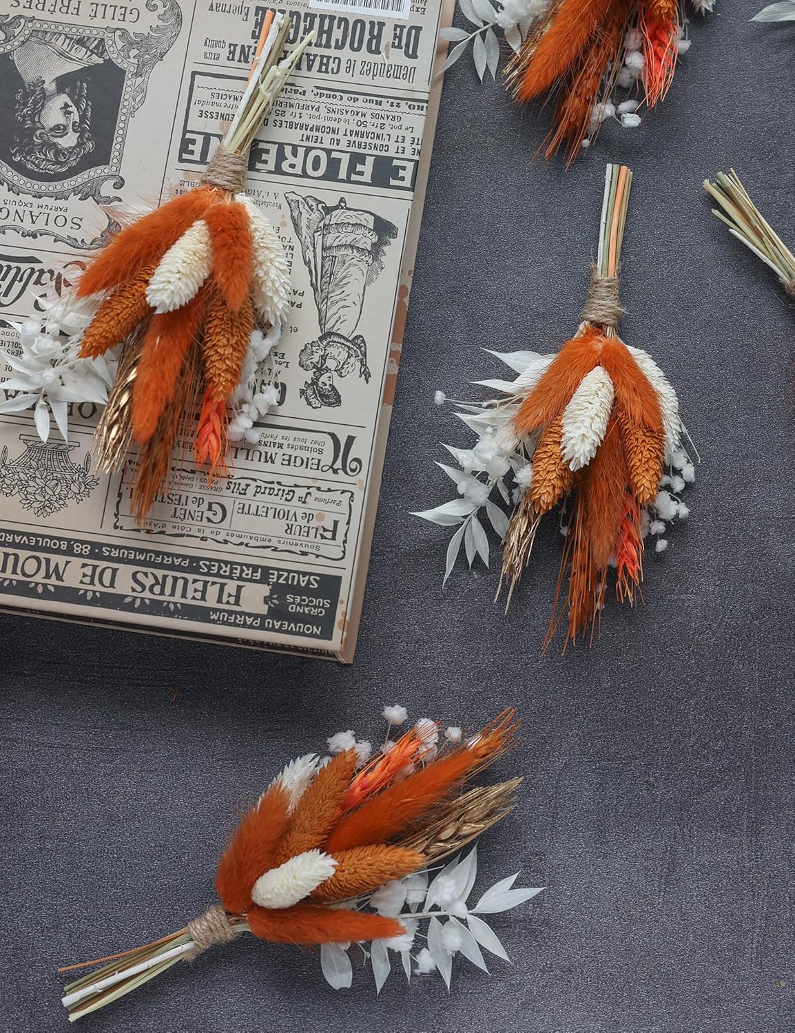 Mini Dried Flower Bouquet Pack of 6 Orange Bohemian Style