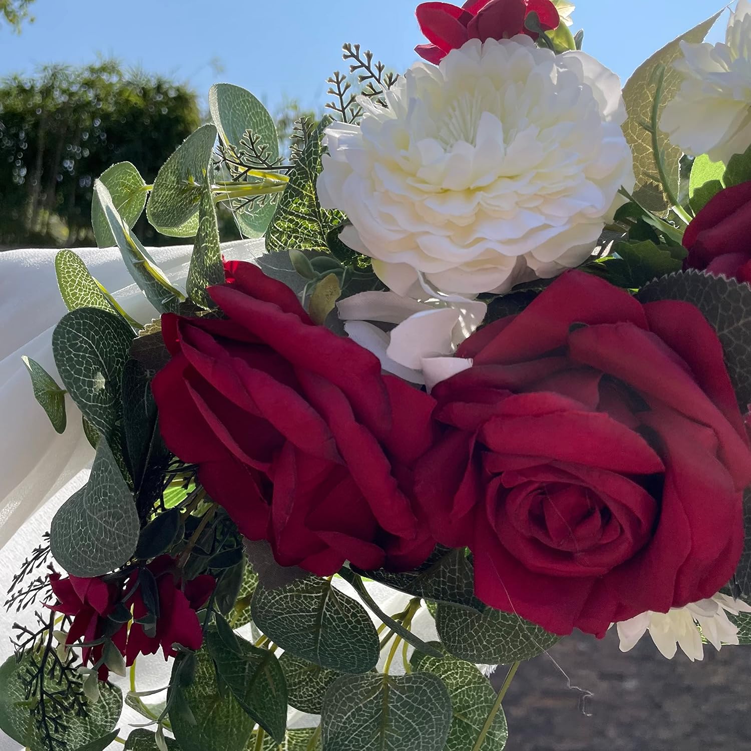 Handmade Wedding Arch Flowers with Silk Roses and Greenery