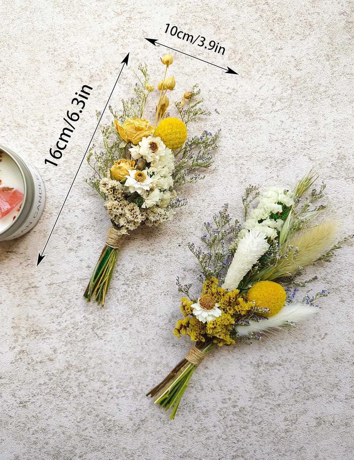 Mini Dried Flower Bouquets Pack of 6 Yellow Cake Flowers