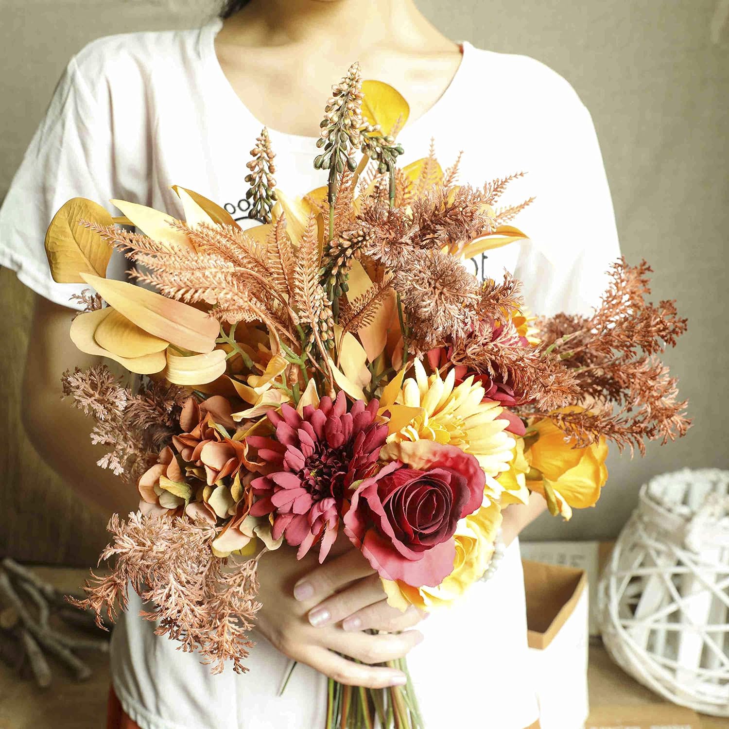 2pcs Boho Style Artificial Flower Bouquets 17 Inch