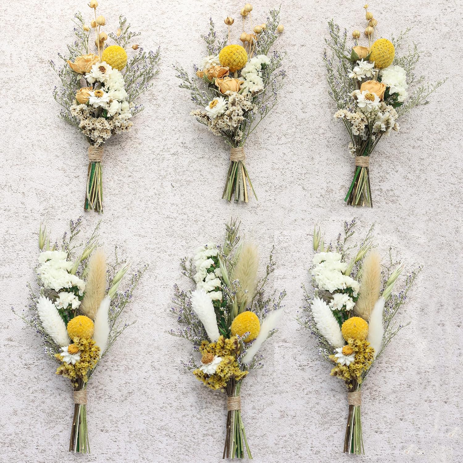 Mini Dried Flower Bouquets Pack of 6 Yellow Cake Flowers