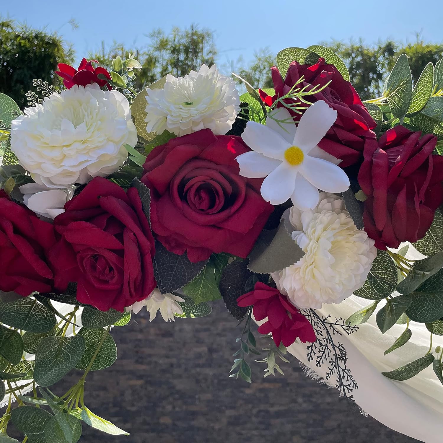 Handmade Wedding Arch Flowers with Silk Roses and Greenery