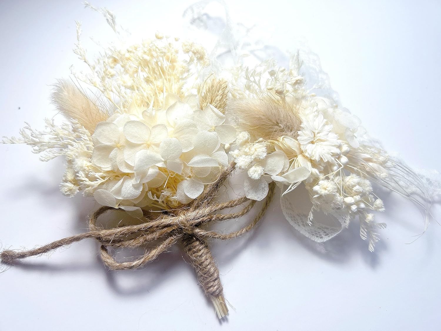 Elegant Handmade Dried Flower Boutonniere and Corsage Set Ivory