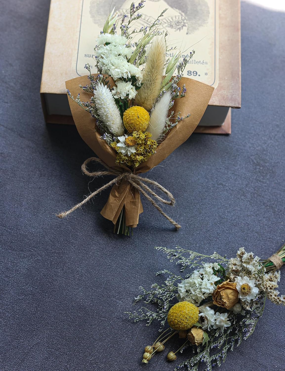 Mini Dried Flower Bouquets Pack of 6 Yellow Cake Flowers