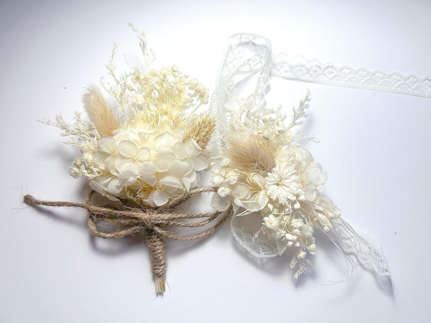 Elegant Handmade Dried Flower Boutonniere and Corsage Set Ivory