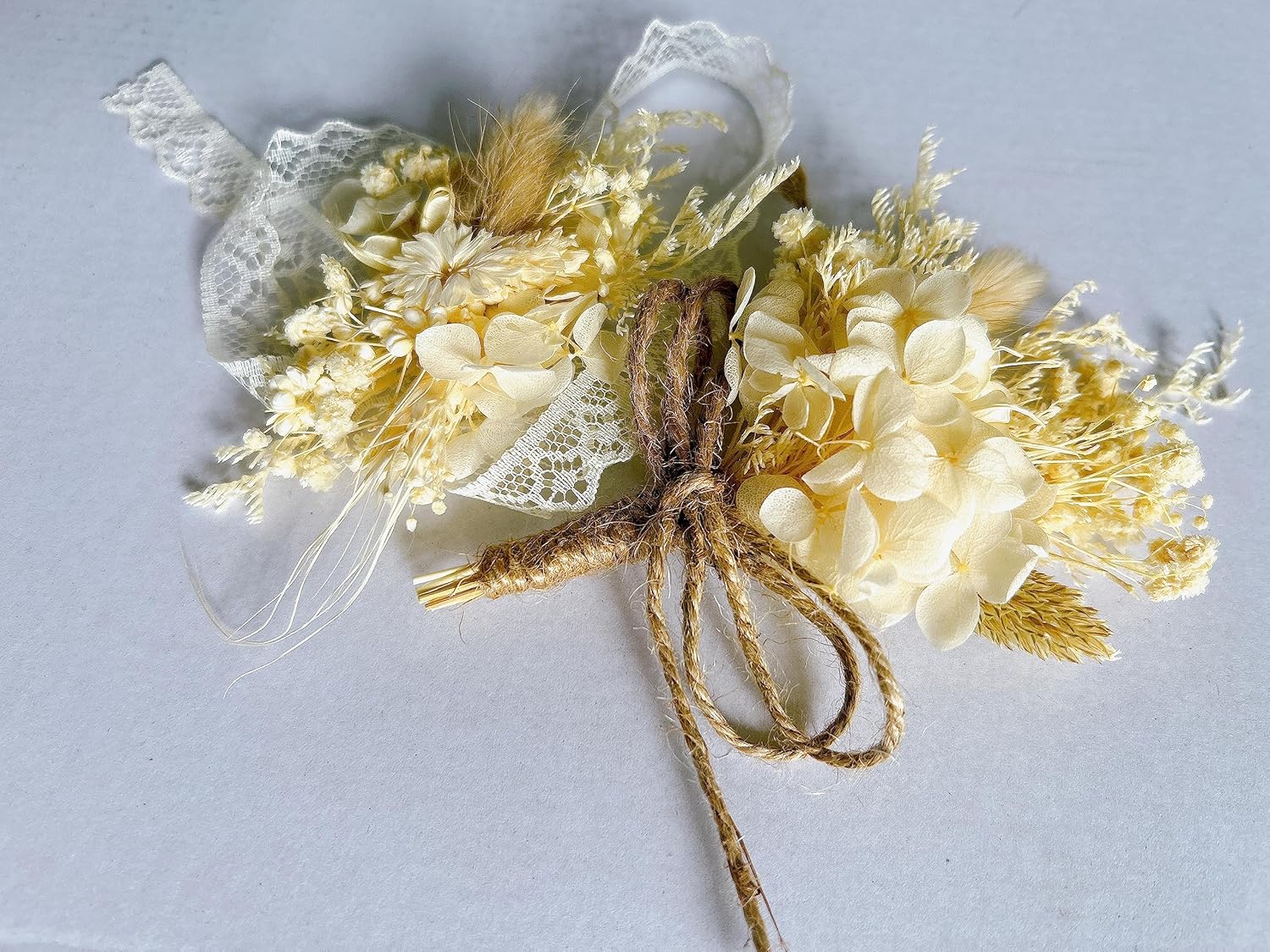 Elegant Handmade Dried Flower Boutonniere and Corsage Set Ivory