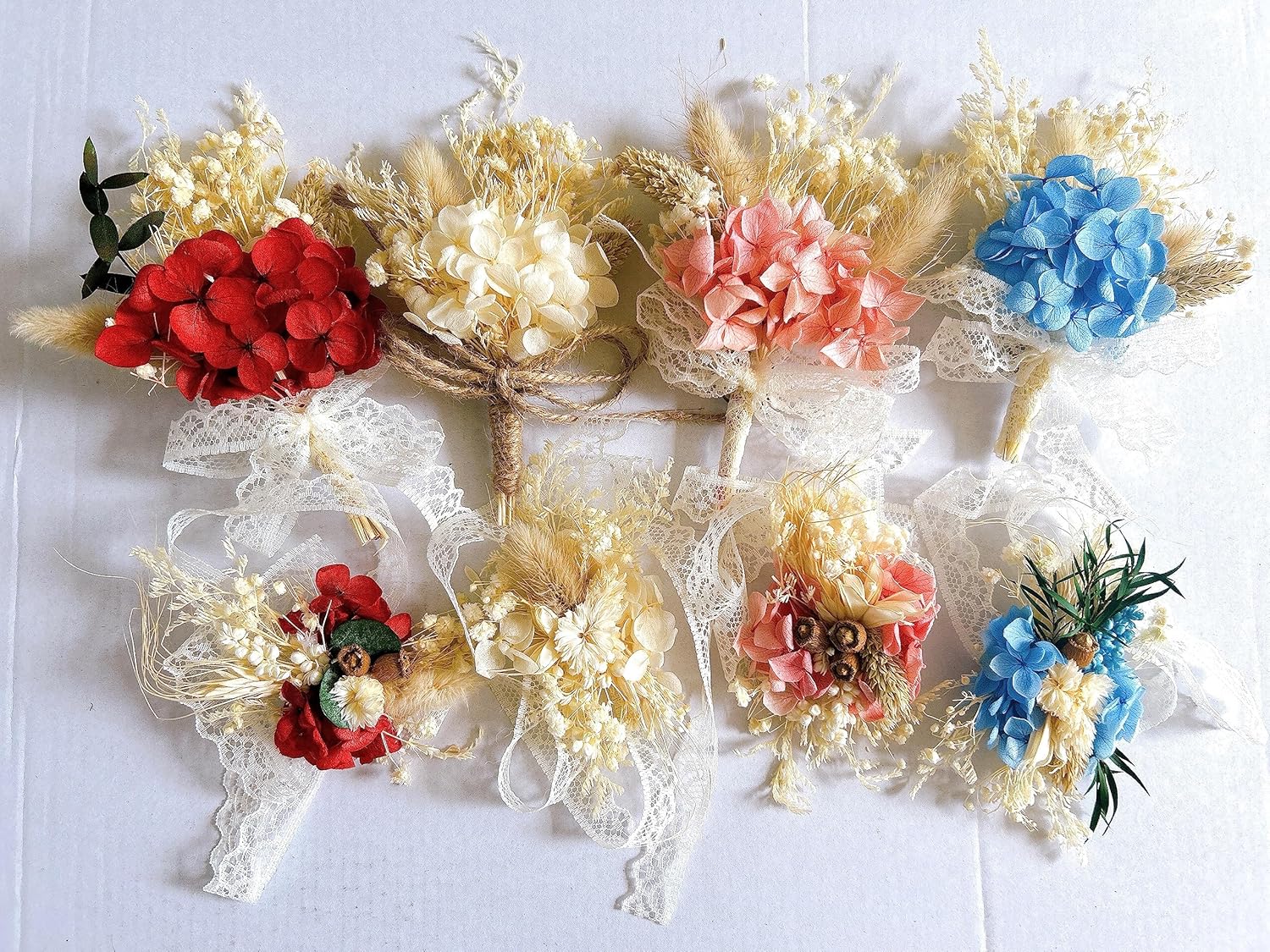 Elegant Handmade Dried Flower Boutonniere and Corsage Set Ivory