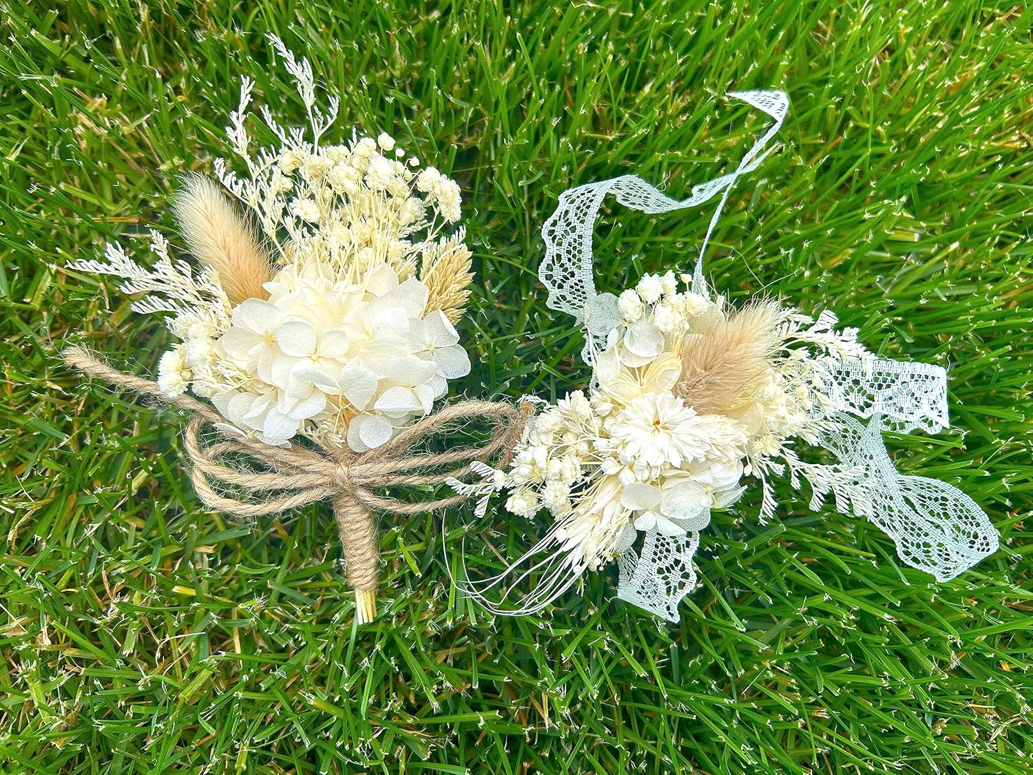 Elegant Handmade Dried Flower Boutonniere and Corsage Set Ivory