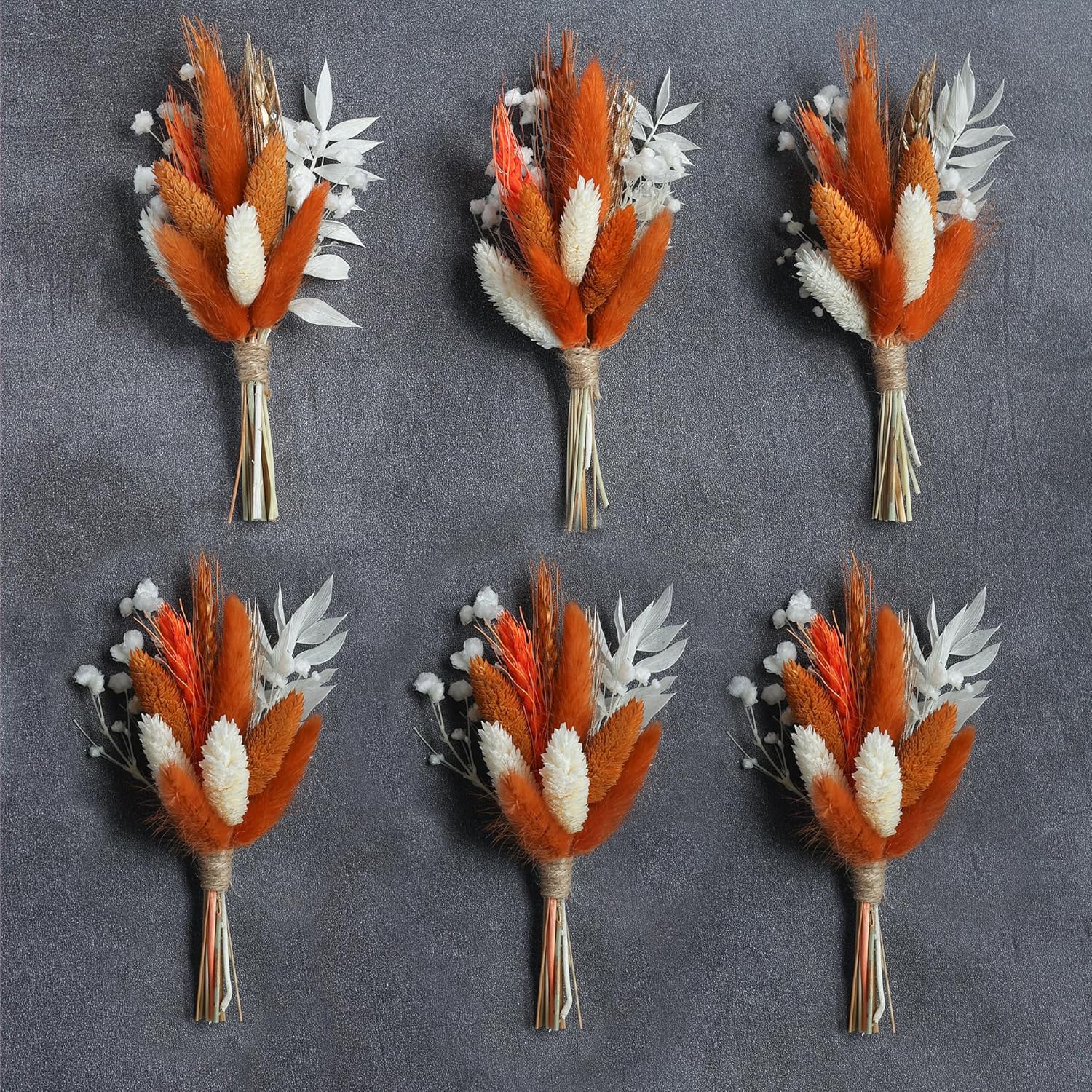 Mini Dried Flower Bouquet Pack of 6 Orange Bohemian Style