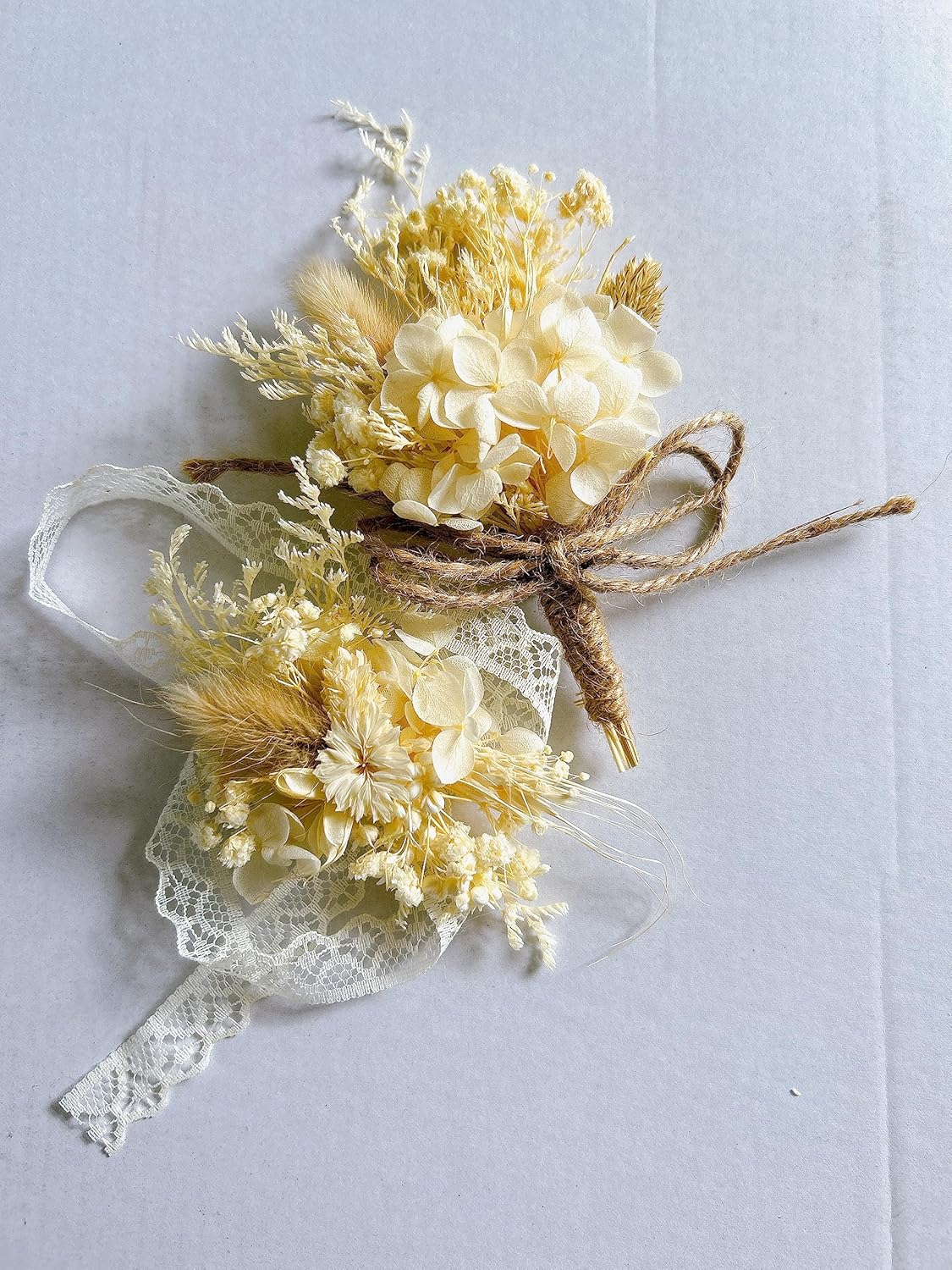 Elegant Handmade Dried Flower Boutonniere and Corsage Set Ivory