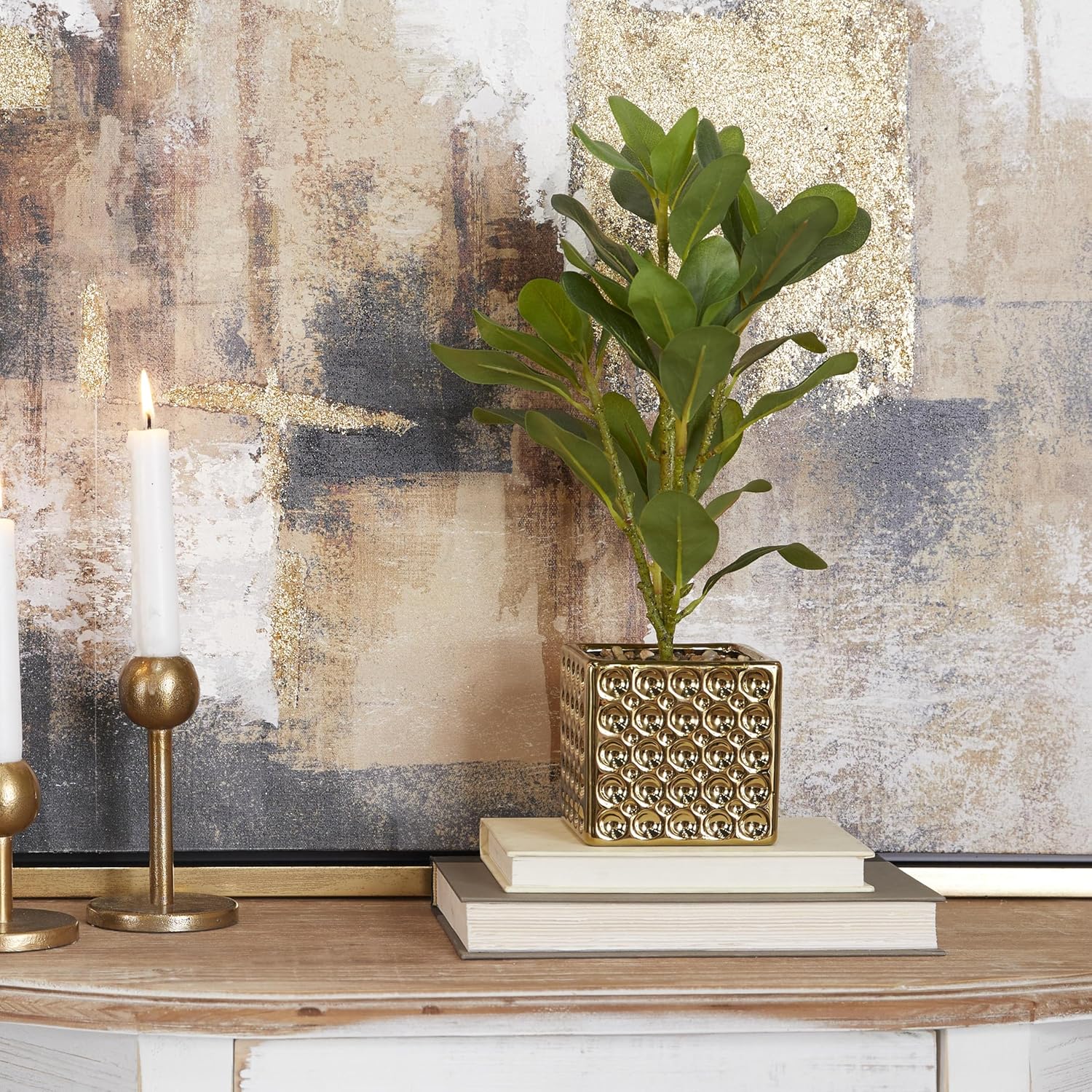 Deco 79 Artificial Bay Laurel Plant with Gold Porcelain Pot