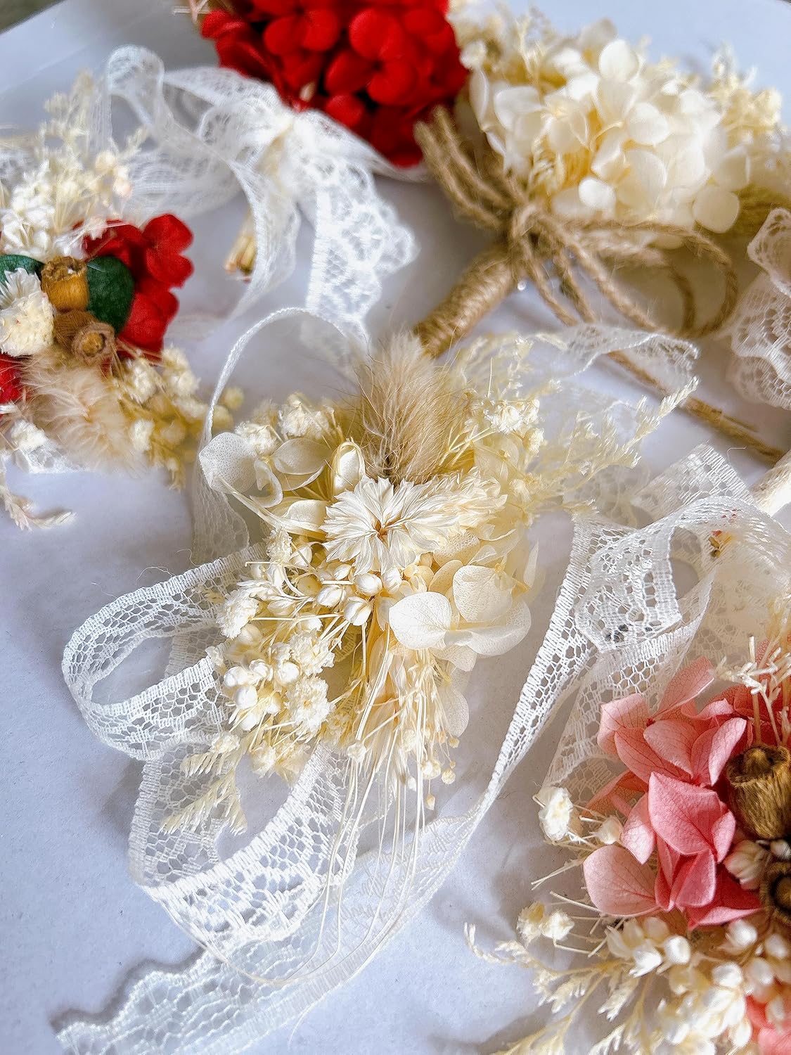 Elegant Handmade Dried Flower Boutonniere and Corsage Set Ivory