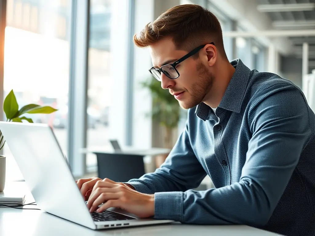 A consultant is analyzing data on a laptop, with charts and graphs displayed on the screen, representing data-driven decision-making in tech acceleration.