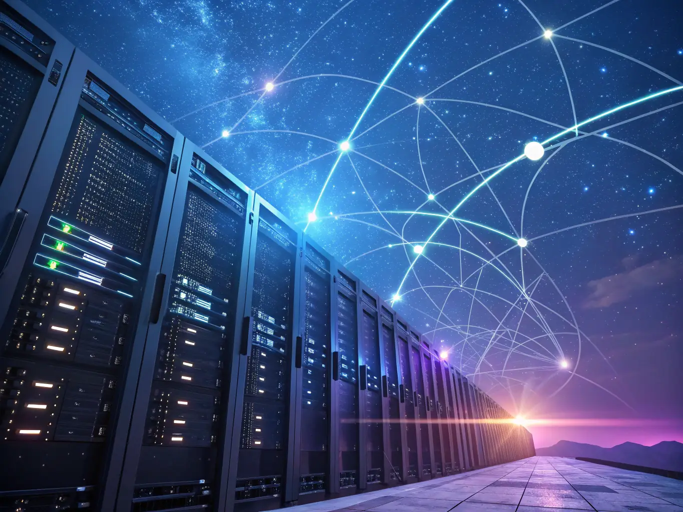 A dynamic image showing a network of interconnected nodes representing various business processes and technological solutions.